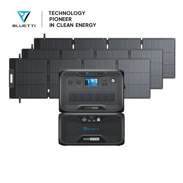 BLUETTI AC300 + 1*B300 + Solar Panels | Solar Generator Kit, AC300+1*B300+3*SP200L | 3000W, 3072Wh, 600W Solar Kit 1 BLUETTI AC300 + 1*B300 + Solar Panels | Solar Generator Kit, AC300+1*B300+3*SP200L | 3000W, 3072Wh, 600W Solar Kit